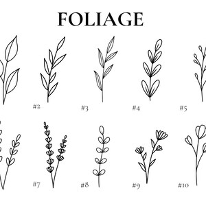 May include: A set of ten black and white line drawings of different foliage designs. The designs are numbered 1 through 10.