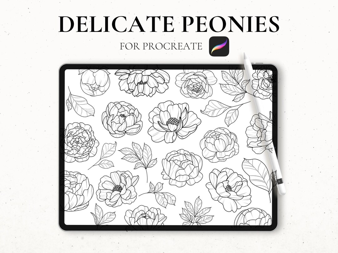 100 Peony Stamps Procreate, Procreate Floral Stamps, Flower Tattoo ...