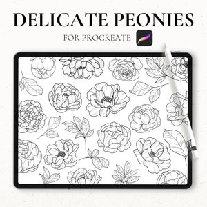 100 Peony Stamps Procreate, Procreate Floral Stamps, Flower Tattoo Stencil, iPad Procreate Brushes, Graphic Tattoo, flower Procreate Stamps
