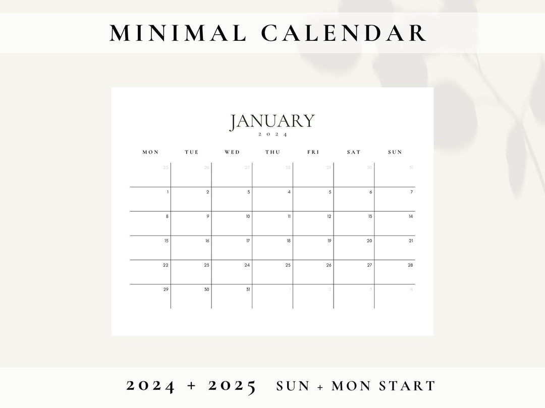 2024 and 2025 Calendar Printable, Monthly Calendar Planner, Minimal ...