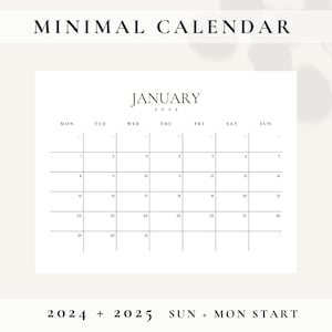 2024 and 2025 Calendar Printable, Monthly Calendar Planner, Minimal Calendar, Minimalist Goodnotes Planner, 2024 Printable Calendar Download