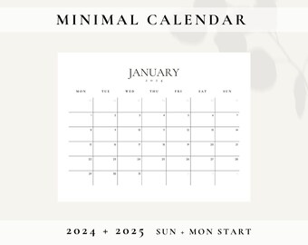 2024 and 2025 Calendar Printable, Monthly Calendar Planner, Minimal Calendar, Minimalist Goodnotes Planner, 2024 Printable Calendar Download