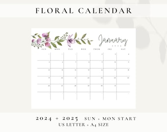 2024 and 2025 Calendar Printable, Monthly Calendar Planner, Neutral Boho Calendar, Boho Goodnotes Planner, 2024 Printable Calendar Download