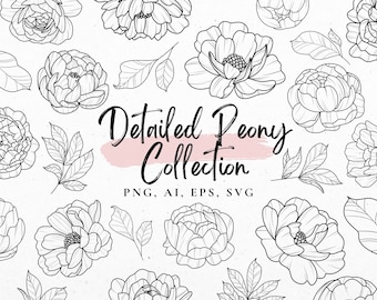 Peonies SVG, Flower Svg Bundle, Flower stencil, Flower Tattoo Design, Floral Clip Art PNG, Wildflowers SVG file for Cricut, Flower Clip Art