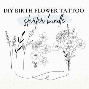 Birth Flower Tattoo Design, Custom DIY Tattoo, Birth Month Flower SVG, Wildflower Tattoo Design for Women, Build Your Own, Tattoo Stencil image 1
