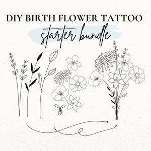 Birth Flower Tattoo Design, Custom DIY Tattoo, Birth Month Flower SVG, Wildflower Tattoo Design for Women, Build Your Own, Tattoo Stencil
