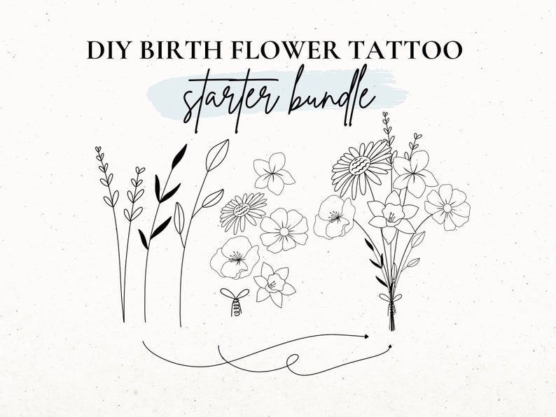 Birth Flower Tattoo Design, Custom DIY Tattoo, Birth Month Flower SVG, Wildflower Tattoo Design for Women, Build Your Own, Tattoo Stencil image 1