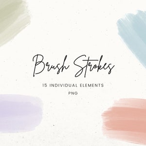Puede incluir: Un conjunto de 15 gráficos de trazos de pincel digitales en varios colores pastel, incluyendo verde claro, azul, morado y rosa. Los gráficos están en formato PNG y son perfectos para agregar un toque de textura pintada a mano a tus diseños.