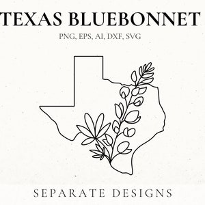 Texas Bluebonnet SVG, Floral T Shirt Design, Texas Clip Art Set, Bluebonnet SVG Cut File, Flower State Tattoo, Texas Flower Stencil