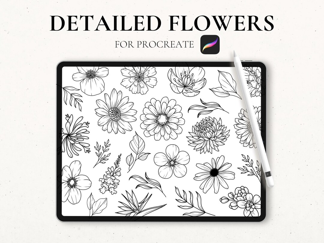 25 Flower Stamps Procreate, Procreate Floral Stamps, Flower Tattoo ...
