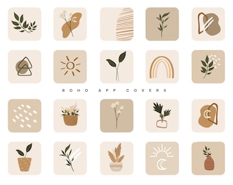 iPhone iOS 14 Icons Neutral, App Icons Minimal, Neutral iPhone Icons, Aesthetic iOS Boho, App Icons Pack, Phone Wallpaper Digital Download