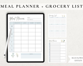 Meal Planner & Grocery List Printable, Weekly Meal Plan for Goodnotes ...