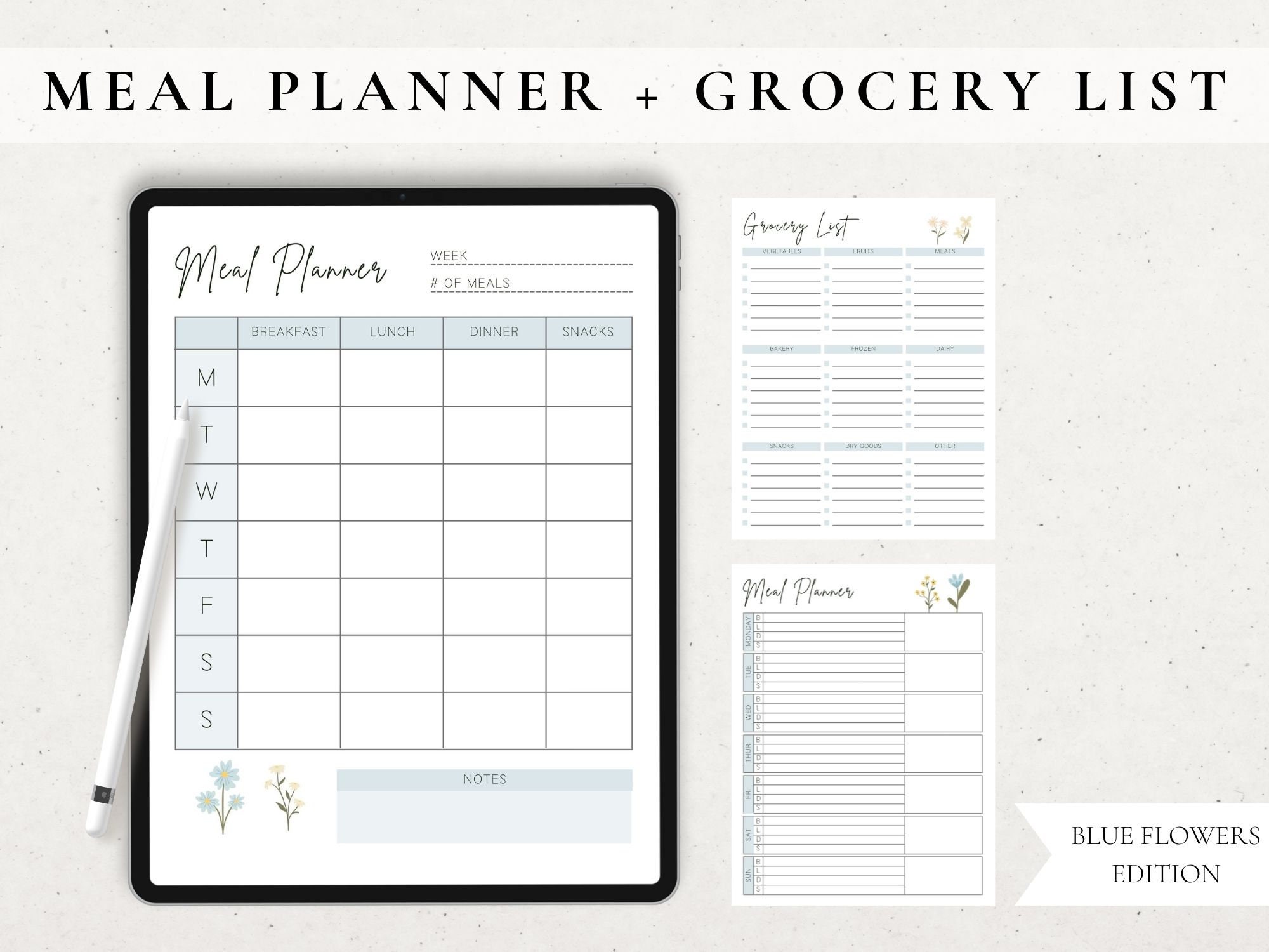 Meal Planner and Grocery List Printable, Weekly Meal Plan for Goodnotes ...
