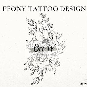 Peony Tattoo Design Download, Instant Digital Download Tattoo, Printable Stencil, Hip or Thigh Tattoo Design, large floral tattoo stencil