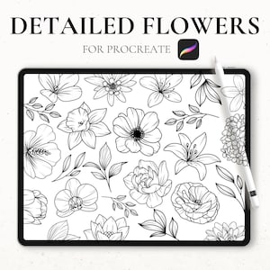 25 Flower Stamps Procreate, Procreate Floral Stamps, Flower Tattoo Stencil, iPad Procreate Brush, Graphic Tattoo Procreate, Filigree Flowers