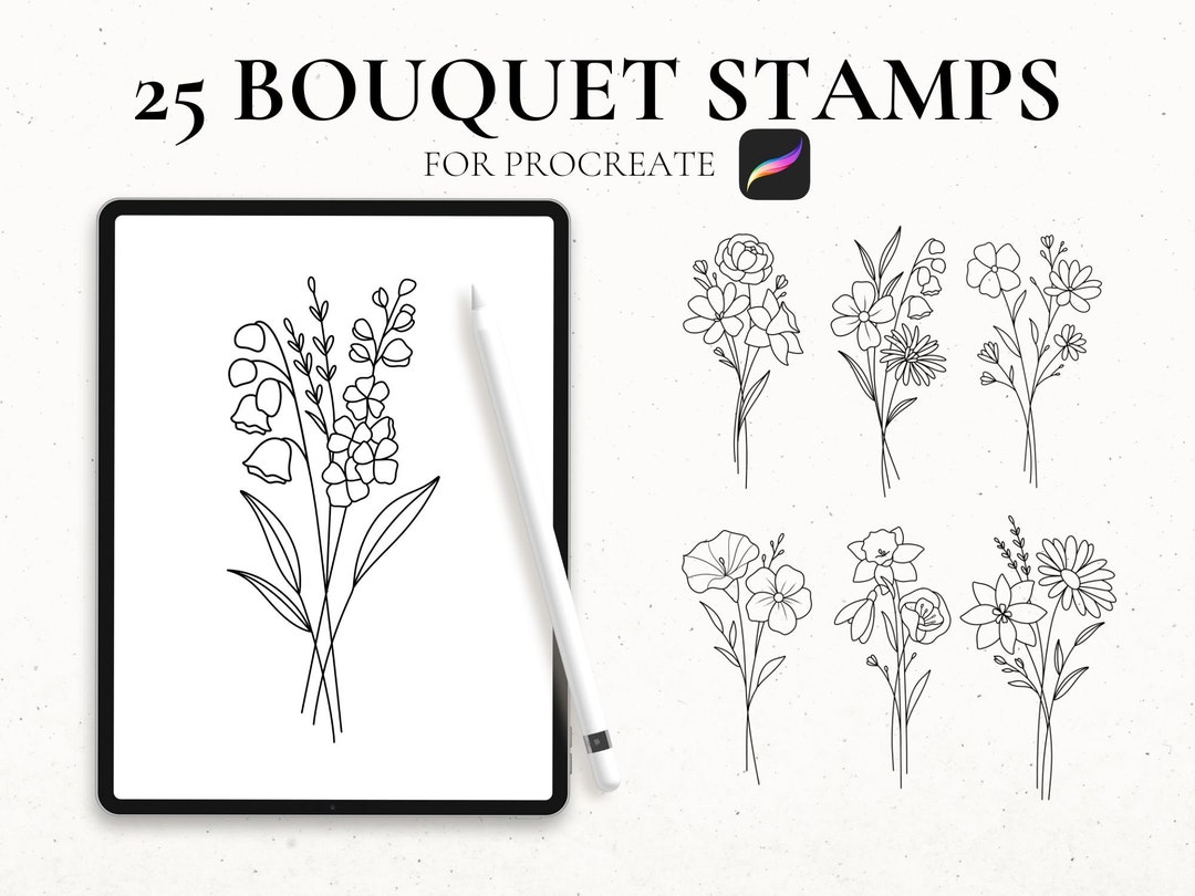 Flower Bouquet Procreate Stamp Brush Flower Stencil Etsy