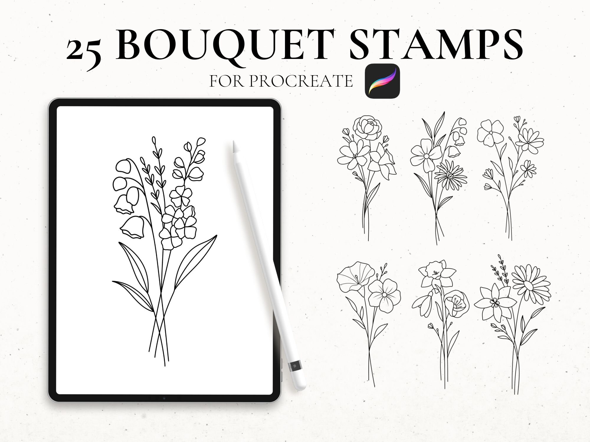 Ramo de flores Procreate Stamp Brush, Flower Stencil, Procreate