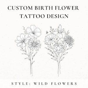 Benutzerdefinierte Geburtsblume Tattoo-Design, Geburtsmonat Blume, Wildblumen Tattoo-Design-Promise, kundenspezifisches Blumentattoo, Geburtstags-Blumen-Tattoo