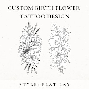 Benutzerdefinierte Geburtsblume Tattoo-Design, Geburtsmonat Blume, Wildblumen Tattoo-Design-Promise, kundenspezifisches Blumentattoo, Geburtstags-Blumen-Tattoo