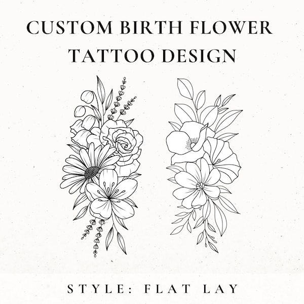 Custom Birth Flower Tattoo Design, Birth Month Flower SVG, Wildflower Tattoo Design Commission, Custom Floral Tattoo, Birthday Flower Tattoo