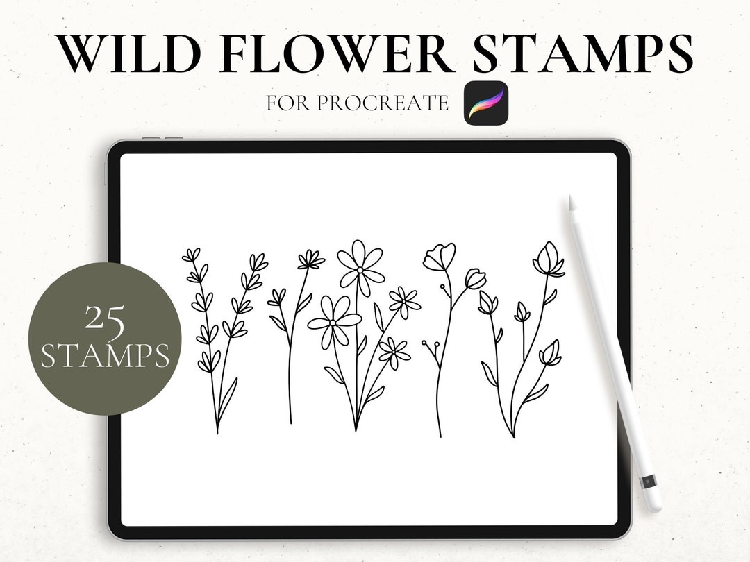 Procreate Stamp Brush Wildflower Stencil Procreate Botanical Etsy