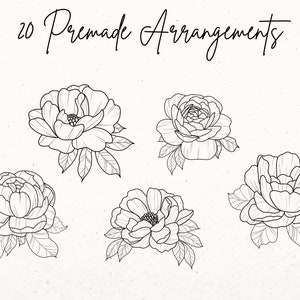 100 Peony Stamps Procreate, Procreate Floral Stamps, Flower Tattoo ...