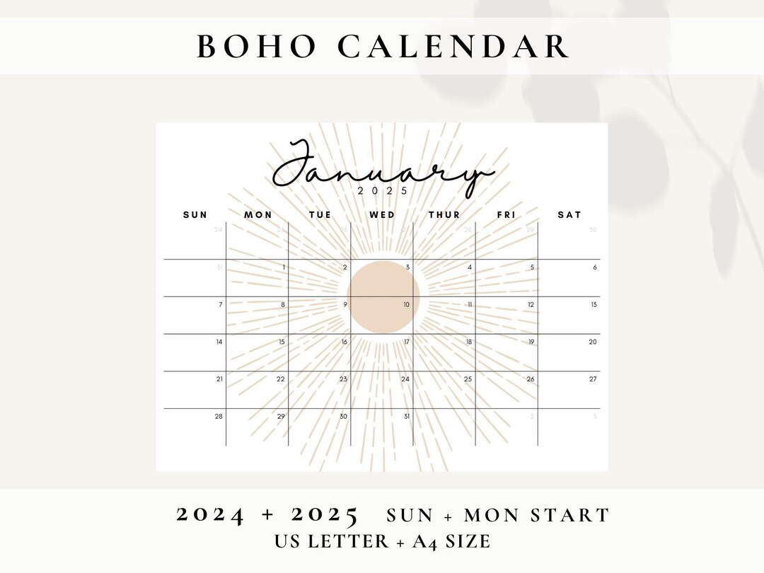 2024 et 2025, Agenda mensuel 2024 imprimable, calendrier Boho neutre