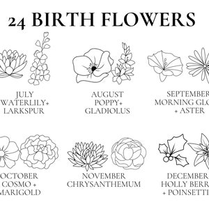 Birth Flower Tattoo Design, Custom DIY Tattoo, Birth Month Flower SVG, Wildflower Tattoo Design for Women, Build Your Own, Tattoo Stencil image 3