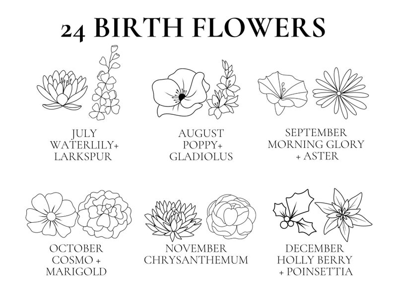Birth Flower Tattoo Design, Custom DIY Tattoo, Birth Month Flower SVG, Wildflower Tattoo Design for Women, Build Your Own, Tattoo Stencil image 3