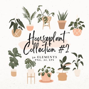 Indoor Plants SVG Bundle, house Plant Clip Art Set, Botanical plant illustration, boho Cactus vector, svg clip art files, watercolour plants