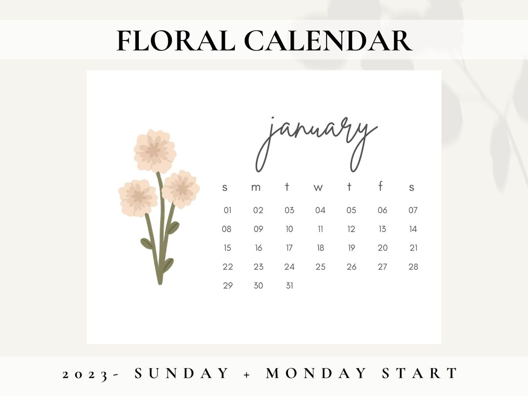 Printable 2023 Monthly Calendar Planner, Flower Calendar 2023, Floral