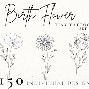 Birth Month Flower Tattoo Bundle, Floral Tattoo Design, Wildflower Tattoo Design, Tiny Tattoo Stencil, Dainty Tattoo Design for Women