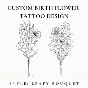 Benutzerdefinierte Geburtsblume Tattoo-Design, Geburtsmonat Blume, Wildblumen Tattoo-Design-Promise, kundenspezifisches Blumentattoo, Geburtstags-Blumen-Tattoo