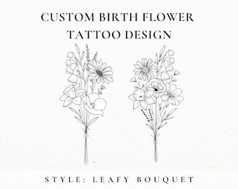 Custom Birth Flower Tattoo Design, Birth Month Flower, Wildflower Tattoo Design Commission, Custom Floral Tattoo, Birthday Flower Tattoo