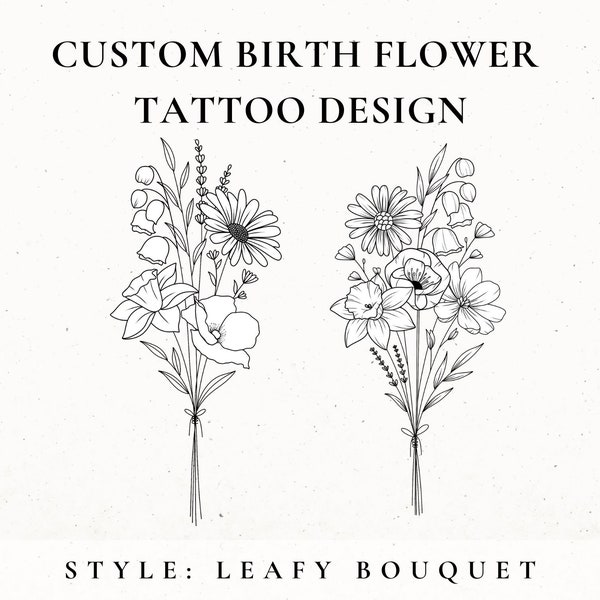 Custom Birth Flower Tattoo Design, Birth Month Flower SVG, Wildflower Tattoo Design Commission, Custom Floral Tattoo, Birthday Flower Tattoo