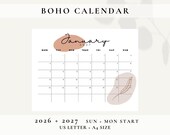 2026 and 2027, Printable 2026 Monthly calendar planner, Neutral Boho Calendar, Abstract Planner, Boho Goodnotes Planner, Calendar Download