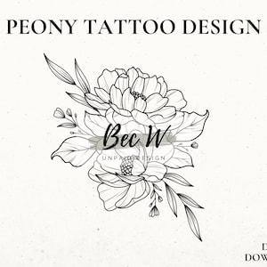 Peony Tattoo Design Download, Instant Digital Download Tattoo, Printable Stencil, Hip or Thigh Tattoo Design, large floral tattoo stencil