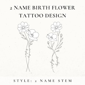 Diseño de tatuaje de flor de nacimiento personalizado, flor del mes de nacimiento, diseño de tatuaje de flores silvestres por encargo, tatuaje floral personalizado, tallo con nombre de flor