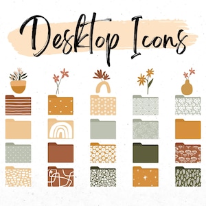 Folder Icons For Mac, Windows Desktop Icons, Aesthetic Folder Icons PNG, Minimal Wallpaper Organizer, Neutral Folder Icons, Plant Icon