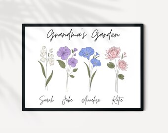 Custom Birth Flower Print, Birth Month Flower Wall Art, Family Flower Bunch, Grandma's Garden Print, Mom's Garden Print, Love grows here art