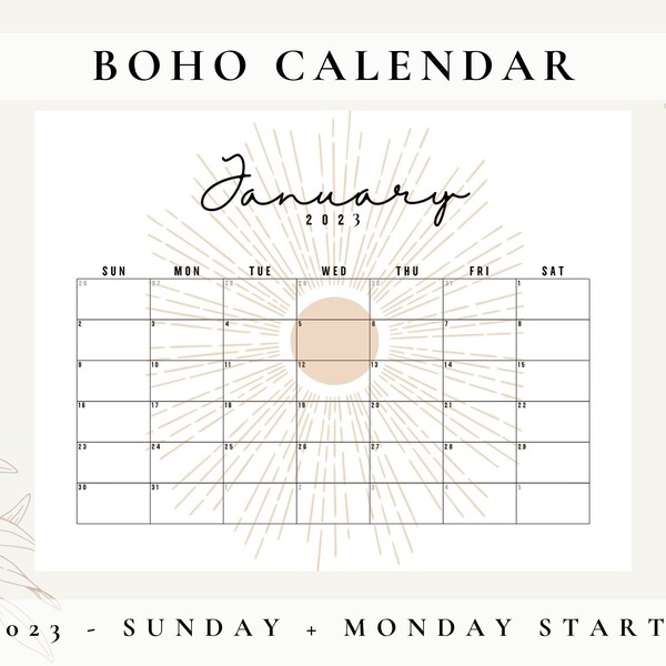 Printable 2023 Monthly calendar planner, Neutral Boho Calendar, Modern Abstract Planner, Minimalist Calendar 2023 download, Wall planner