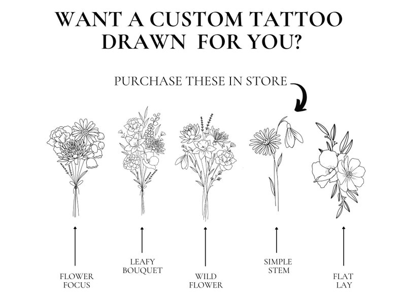 Birth Flower Tattoo Design, Custom DIY Tattoo, Birth Month Flower SVG, Wildflower Tattoo Design for Women, Build Your Own, Tattoo Stencil image 10