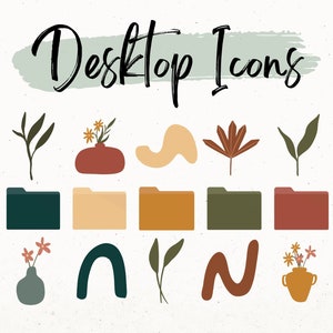 Folder Icons For Mac, Windows Desktop Icons, Aesthetic Folder Icons PNG, Minimal Wallpaper Organizer, Neutral Folder Icons, Plant Icon