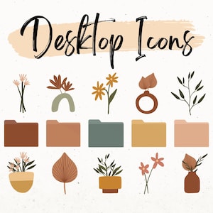 Folder Icons For Mac, Windows Desktop Icons, Aesthetic Folder Icons PNG, Minimal Wallpaper Organizer, Neutral Folder Icons, Plant Icon