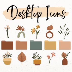 Folder Icons For Mac, Windows Desktop Icons, Aesthetic Folder Icons PNG, Minimal Wallpaper Organizer, Neutral Folder Icons, Plant Icon