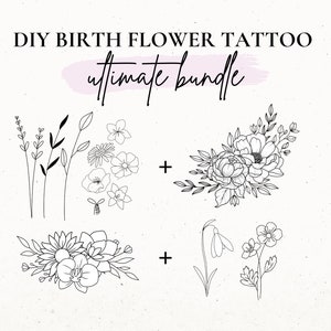 Custom Birth Flower Tattoo Design, DIY Birth Month Flower SVG, Wildflower Tattoo Design for Women, Build Your Own, Floral Tattoo Stencil