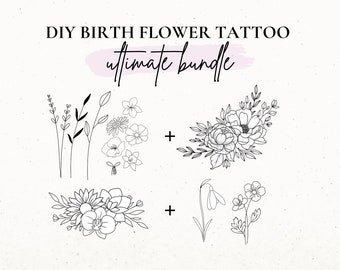 Custom Birth Flower Tattoo Design, DIY Birth Month Flower SVG, Wildflower Tattoo Design for Women, Build Your Own, Floral Tattoo Stencil
