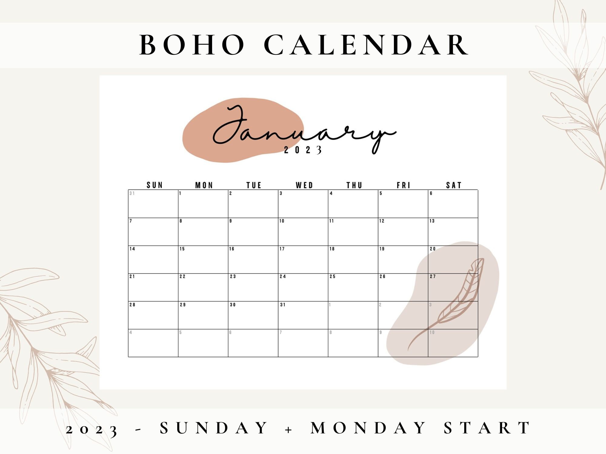 Printable 2023 Monthly Calendar Planner Neutral Boho Etsy