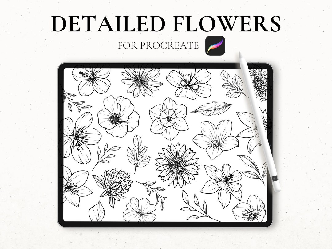 25 Flower Stamps Procreate, Procreate Floral Stamps, Flower Tattoo ...