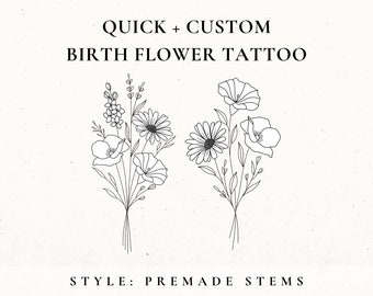 Benutzerdefinierte Geburtsblume Tattoo-Design, Geburtsmonat Blume, Wildblumen Tattoo-Design-Promise, kundenspezifisches Blumentattoo, Geburtstags-Blumen-Tattoo